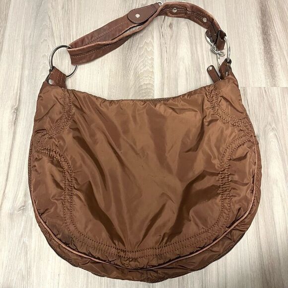 Tod's Luna Brown Nylon Media Hobo Purse Bag - Picture 4 of 14